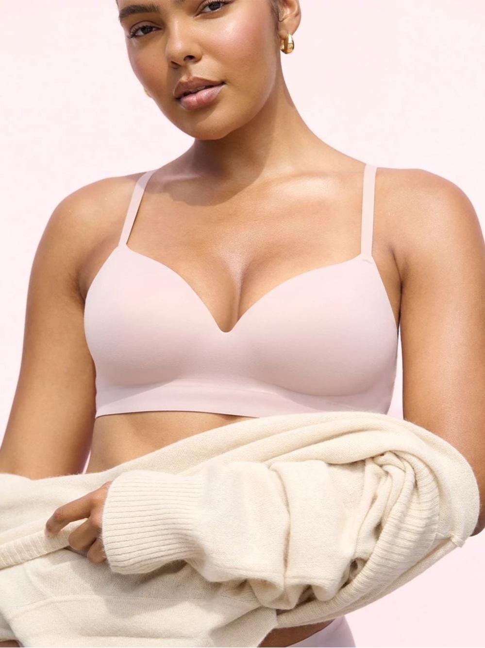 Soma Enbliss Luxe Wireless Bra 32D Blush Pink Lace Back Padded